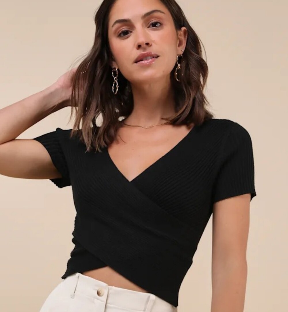NWT: Lulu's Black Ribbed Wrap Crop Top